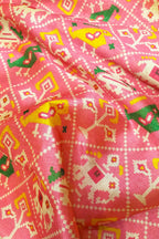 Pink Digital Printed Patola Design Tussar Silk Fabric ( 1 Mtr ) - Luxurion World