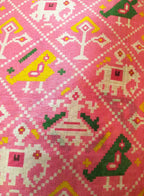 Pink Digital Printed Patola Design Tussar Silk Fabric ( 1 Mtr ) - Luxurion World