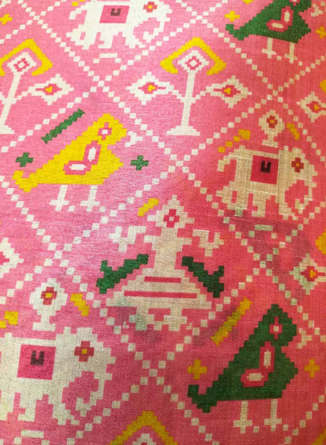 Pink Digital Printed Patola Design Tussar Silk Fabric ( 1 Mtr ) - Luxurion World