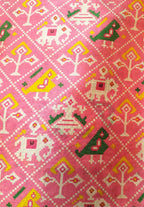 Pink Digital Printed Patola Design Tussar Silk Fabric ( 1 Mtr ) - Luxurion World
