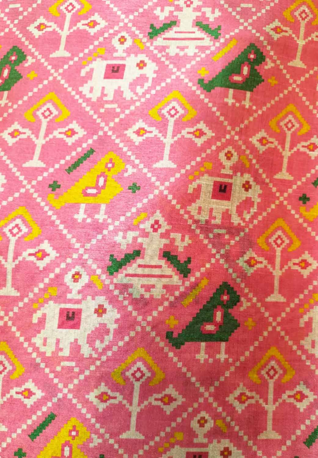 Pink Digital Printed Patola Design Tussar Silk Fabric ( 1 Mtr ) - Luxurion World
