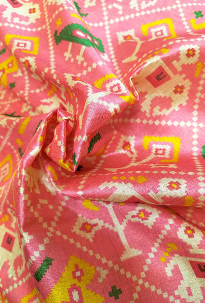 Pink Digital Printed Patola Design Tussar Silk Fabric ( 1 Mtr )
