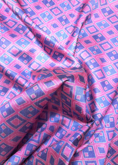 Purple Digital Printed Tussar Silk Fabric ( 1 Mtr )