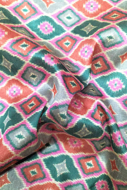 Multicolor Digital Printed Tussar Silk Fabric ( 1 Mtr )
