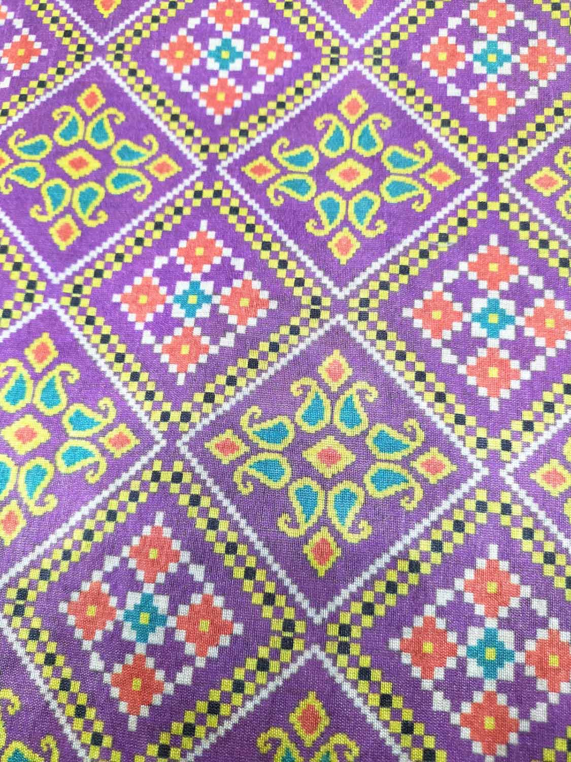 Purple Digital Printed Tussar Silk Fabric ( 1 Mtr ) - Luxurion World