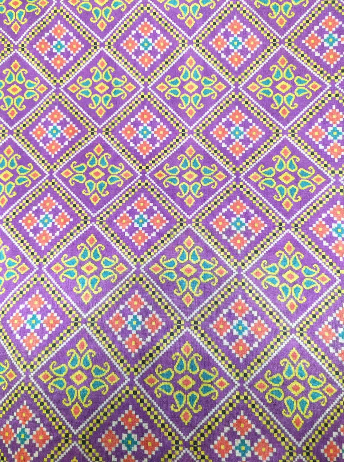 Purple Digital Printed Tussar Silk Fabric ( 1 Mtr )