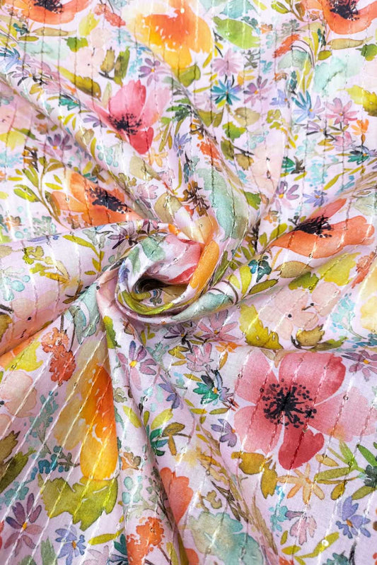 Multicolor Digital Printed Cotton Sequins Work Fabric ( 1 Mtr )