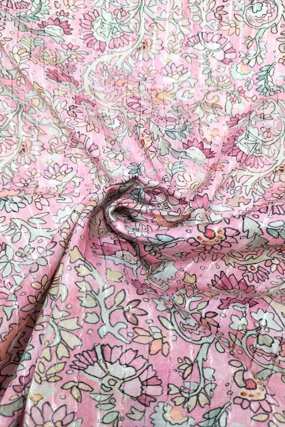 Pink Digital Printed Cotton Sequins Work Fabric ( 1 Mtr ) - Luxurion World