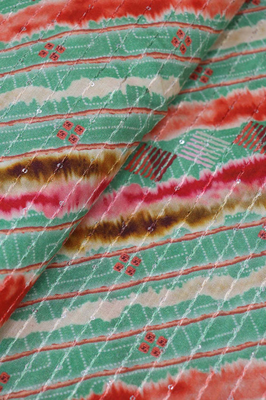 Multicolor Digital Printed Cotton Sequins Work Fabric ( 1 Mtr )