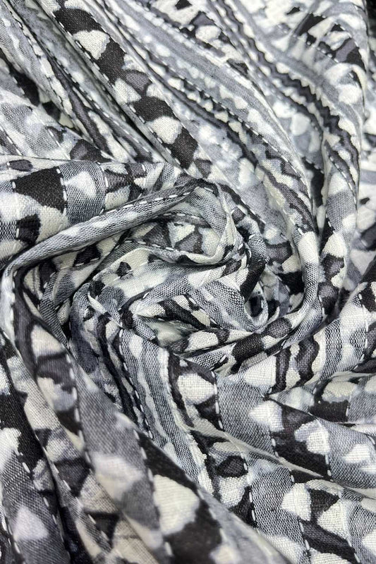 Shop Black Linen Cotton Kantha Fabric - Digital Print (1M) - High-Quality Textile
