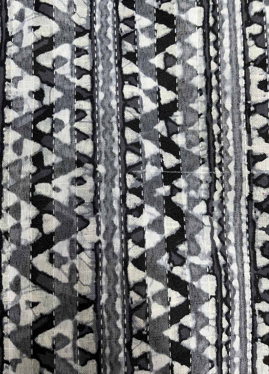 Shop Black Linen Cotton Kantha Fabric - Digital Print (1M) - High-Quality Textile - Luxurion World