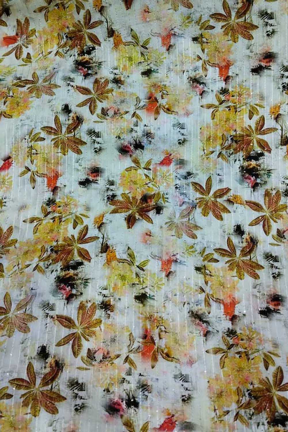 Multicolor Digital Printed Cotton Sequins Work Fabric ( 1  Mtr )