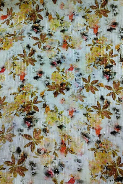 Multicolor Digital Printed Cotton Sequins Work Fabric ( 1  Mtr )