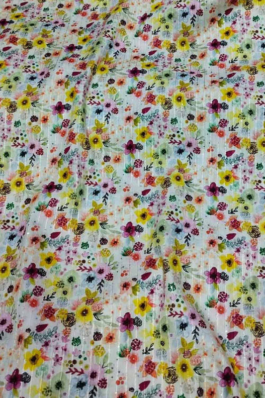 Multicolor Digital Printed Cotton Sequins Work Fabric ( 1  Mtr ) - Luxurion World
