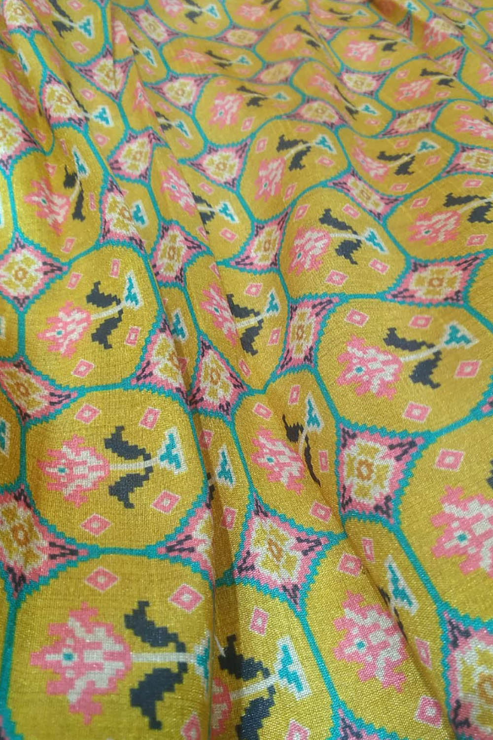 Yellow Digital Printed Patola Design Tussar Silk Fabric ( 1 Mtr )