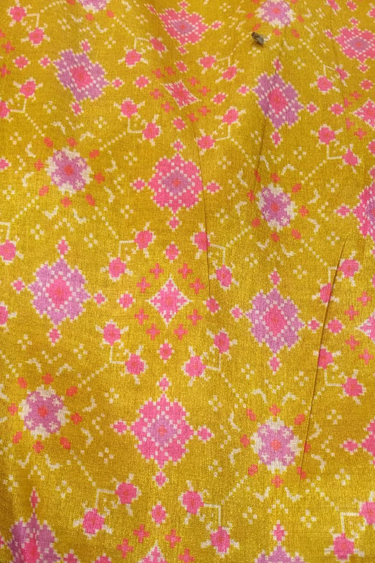 Yellow Digital Printed Patola Design Tussar Silk Fabric ( 1 Mtr ) - Luxurion World