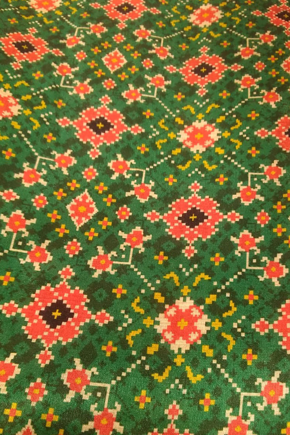 Green Digital Printed Patola Design Tussar Silk Fabric ( 1 Mtr )