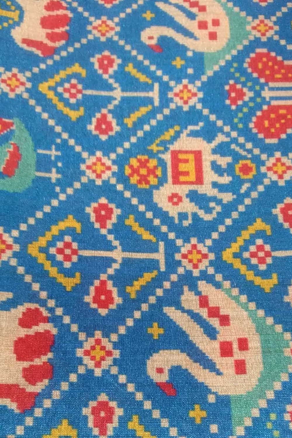 Blue Digital Printed Patola Design Tussar Silk Fabric ( 1 Mtr )