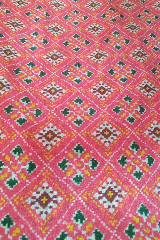 Pink Digital Printed Patola Design Tussar Silk Fabric ( 1 Mtr )
