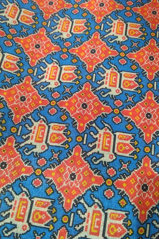Blue Digital Printed Patola Design Tussar Silk Fabric ( 1 Mtr ) - Luxurion World