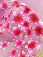 Pink Hand Painted Pure Organza Silk Blouse Fabric (1 Mtr) - Luxurion World