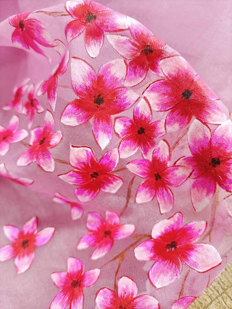 Pink Hand Painted Pure Organza Silk Blouse Fabric (1 Mtr) - Luxurion World
