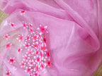 Pink Hand Painted Pure Organza Silk Blouse Fabric (1 Mtr) - Luxurion World