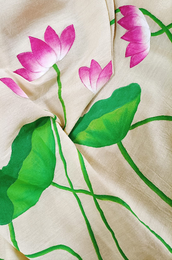 Pastel Hand Painted Pure Moonga Silk Blouse Fabric (1 Mtr) - Luxurion World