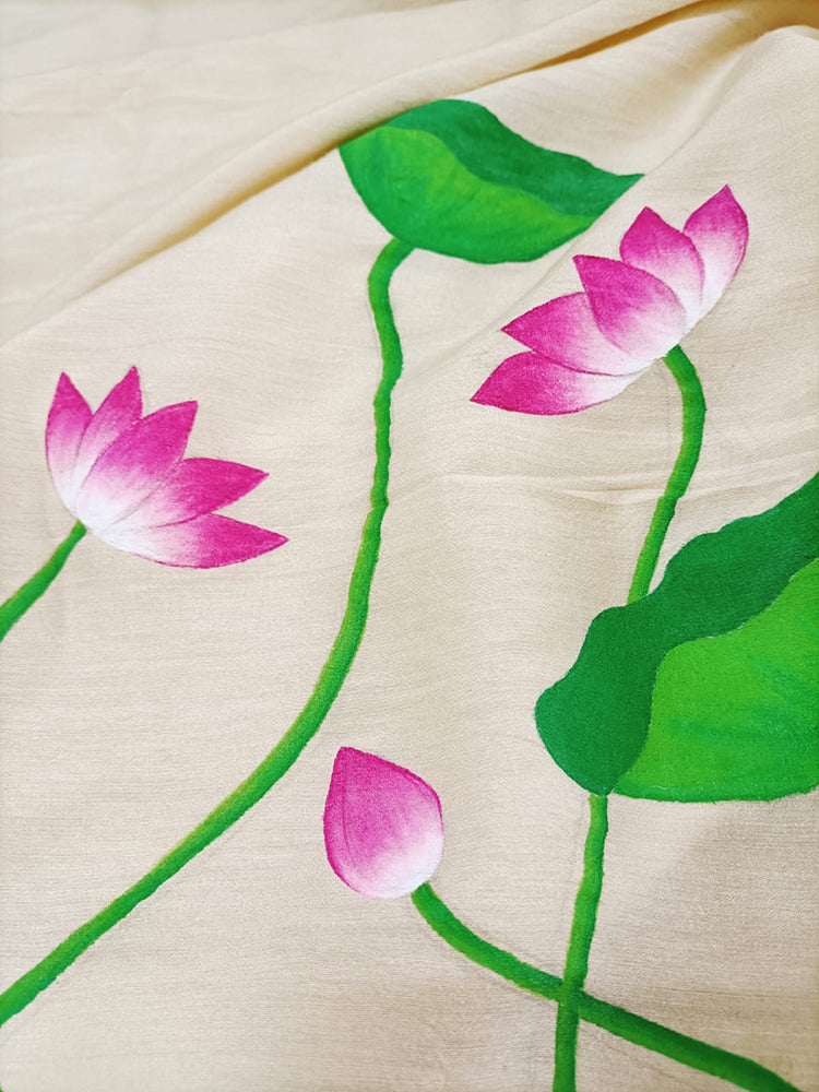 Pastel Hand Painted Pure Moonga Silk Blouse Fabric (1 Mtr) - Luxurion World