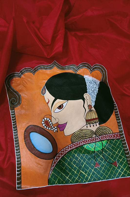 Red Hand Painted Pure Silk Blouse Fabric (1 Mtr)