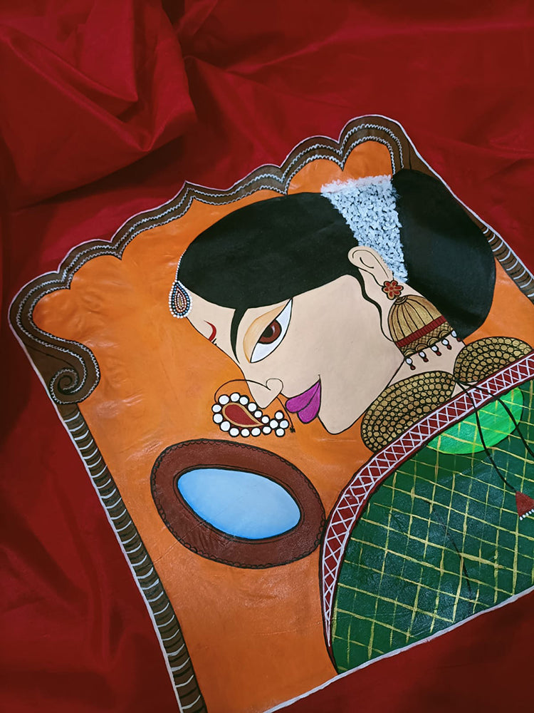 Red Hand Painted Pure Silk Blouse Fabric (1 Mtr) - Luxurion World