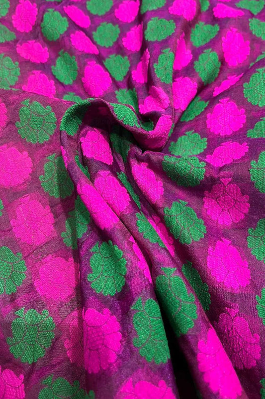 Pink Jamdani Handloom Silk Fabric ( 1 Mtr ) - Luxurion World