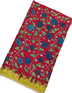 Red Kalamkari Hand Painted Bangalore Silk Fabric - Luxurion World