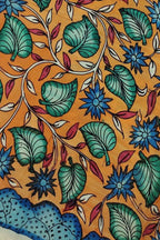 Orange Kalamkari Hand Painted Bangalore Silk Fabric - Luxurion World