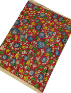 Red Kalamkari Hand Painted Bangalore Silk Fabric - Luxurion World
