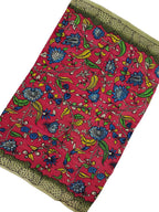 Pink Kalamkari Hand Painted Bangalore Silk Fabric - Luxurion World