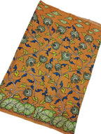 Orange Kalamkari Hand Painted Bangalore Silk Fabric - Luxurion World