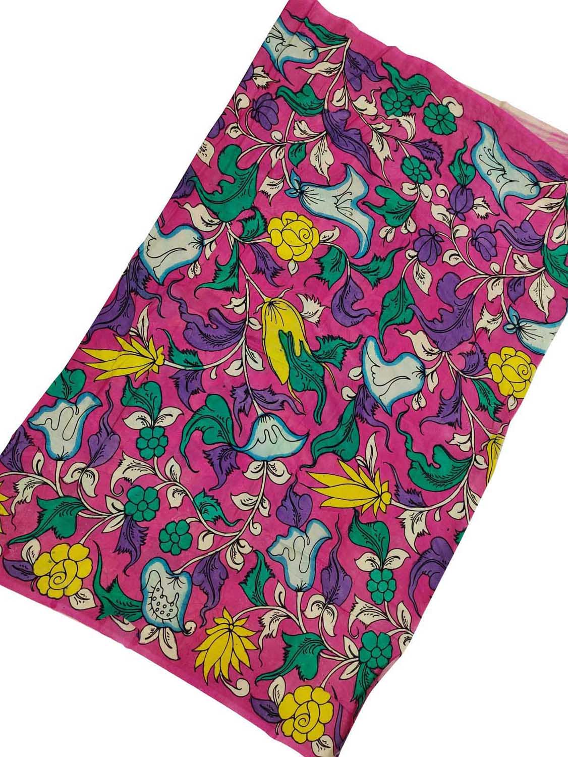Pink Kalamkari Hand Painted Bangalore Silk Fabric - Luxurion World