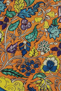 Orange Kalamkari Hand Painted Bangalore Silk Fabric - Luxurion World