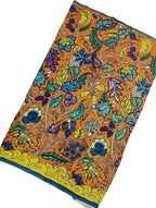 Orange Kalamkari Hand Painted Bangalore Silk Fabric - Luxurion World