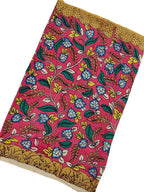 Pink Kalamkari Hand Painted Bangalore Silk Fabric - Luxurion World
