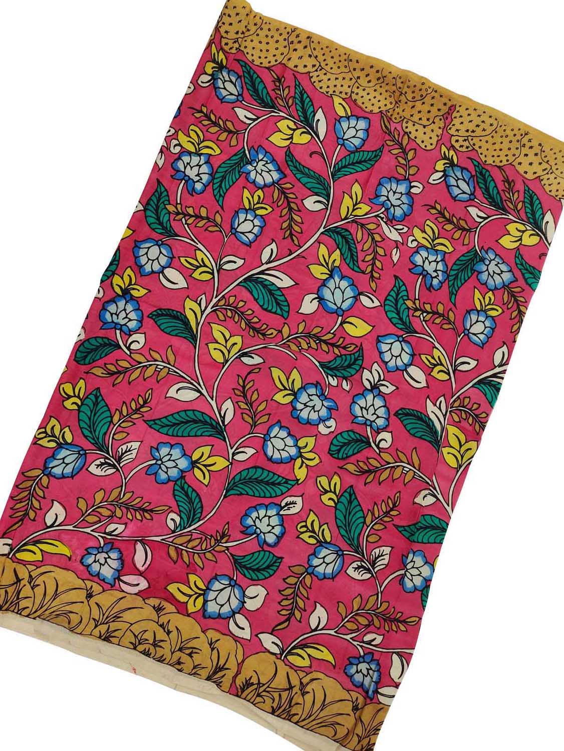 Pink Kalamkari Hand Painted Bangalore Silk Fabric - Luxurion World