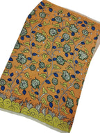 Orange Kalamkari Hand Painted Bangalore Silk Fabric - Luxurion World