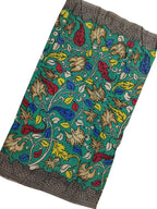 Green Kalamkari Hand Painted Bangalore Silk Fabric - Luxurion World