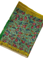 Green Hand-painted Kalamkari Bangalore Silk Fabric - 1 Mtr - Luxurion World