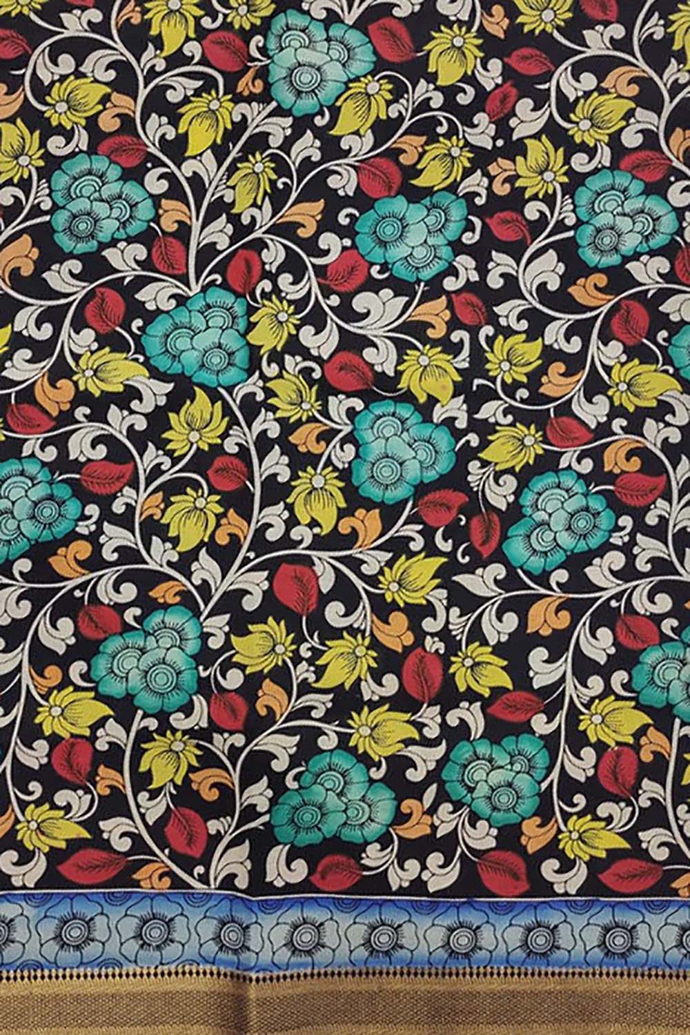 Multicolor Hand Painted Kalamkari Silk Fabric  (1 Mtr) - Luxurion World