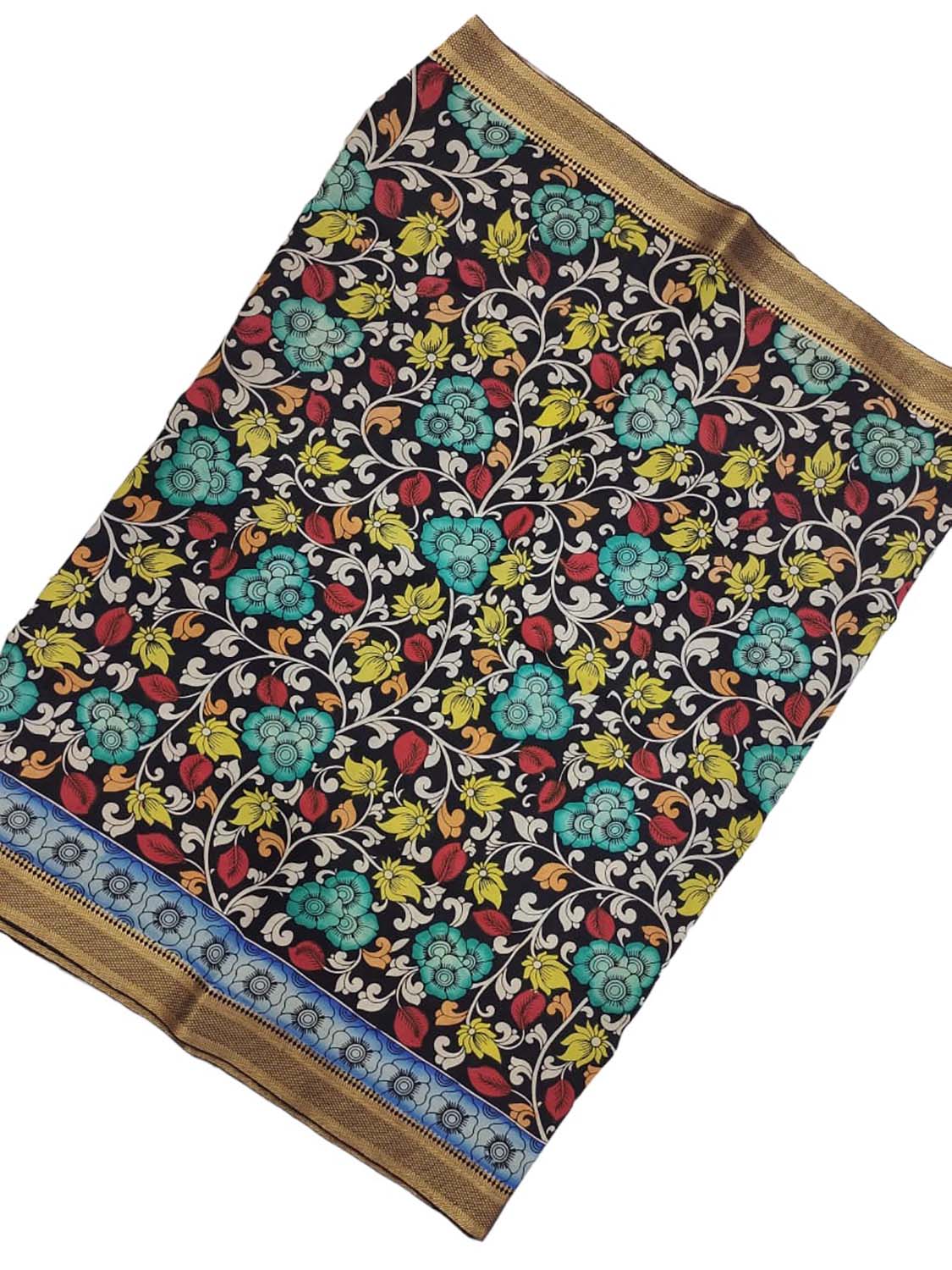 Multicolor Hand Painted Kalamkari Silk Fabric  (1 Mtr) - Luxurion World