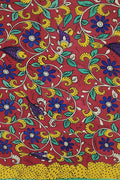 Red Hand-painted Kalamkari Bangalore Silk Fabric - 1 Mtr - Luxurion World