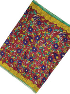 Red Hand-painted Kalamkari Bangalore Silk Fabric - 1 Mtr - Luxurion World