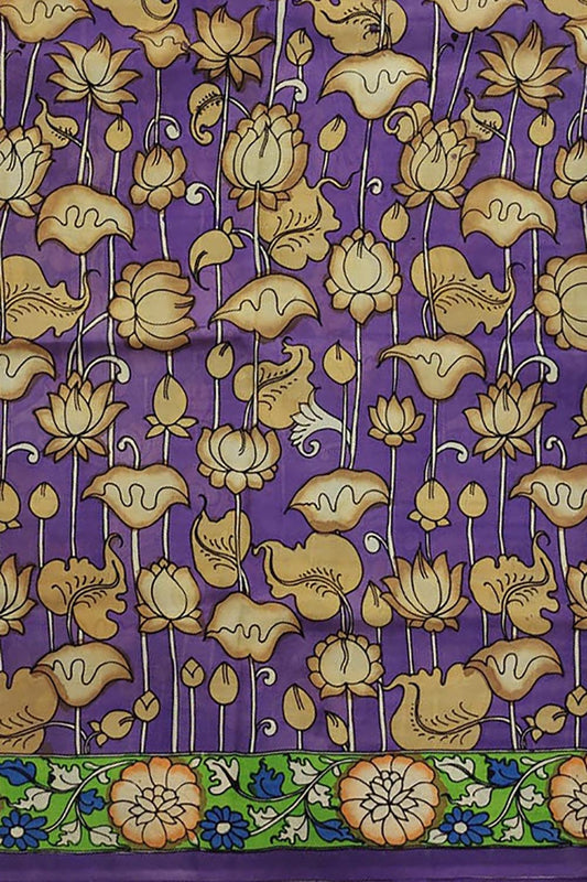 Purple Hand-painted Kalamkari Bangalore Silk Fabric - 1 Mtr - Luxurion World
